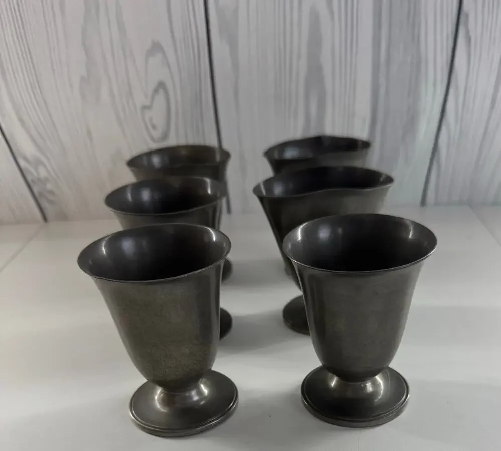 Vintage Gimbels Solid Pewter Small Wine Goblets (READ) Set of 6